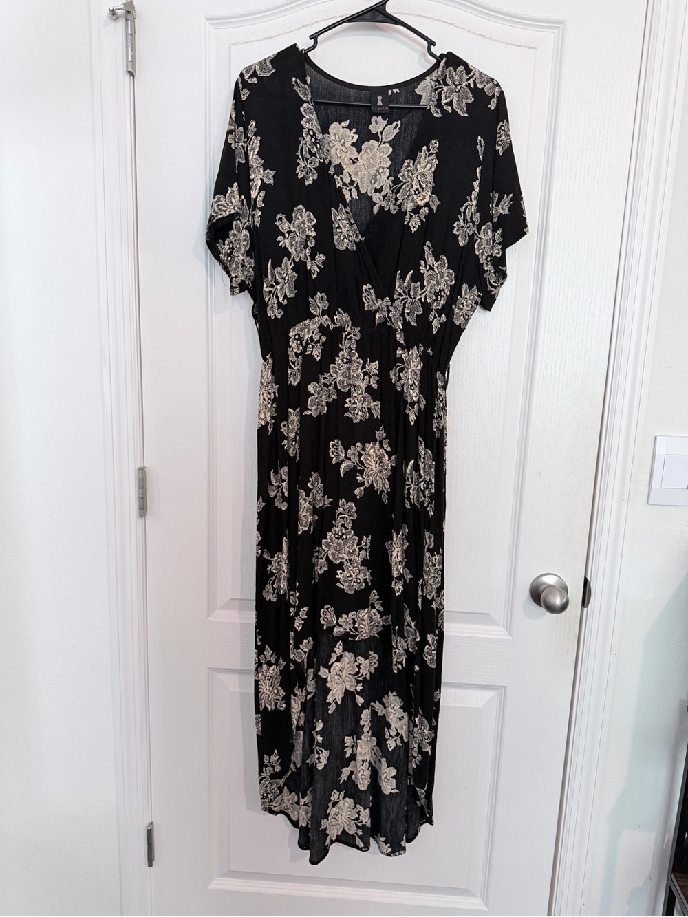Black Floral Wrap Midi Hi-lo Dress